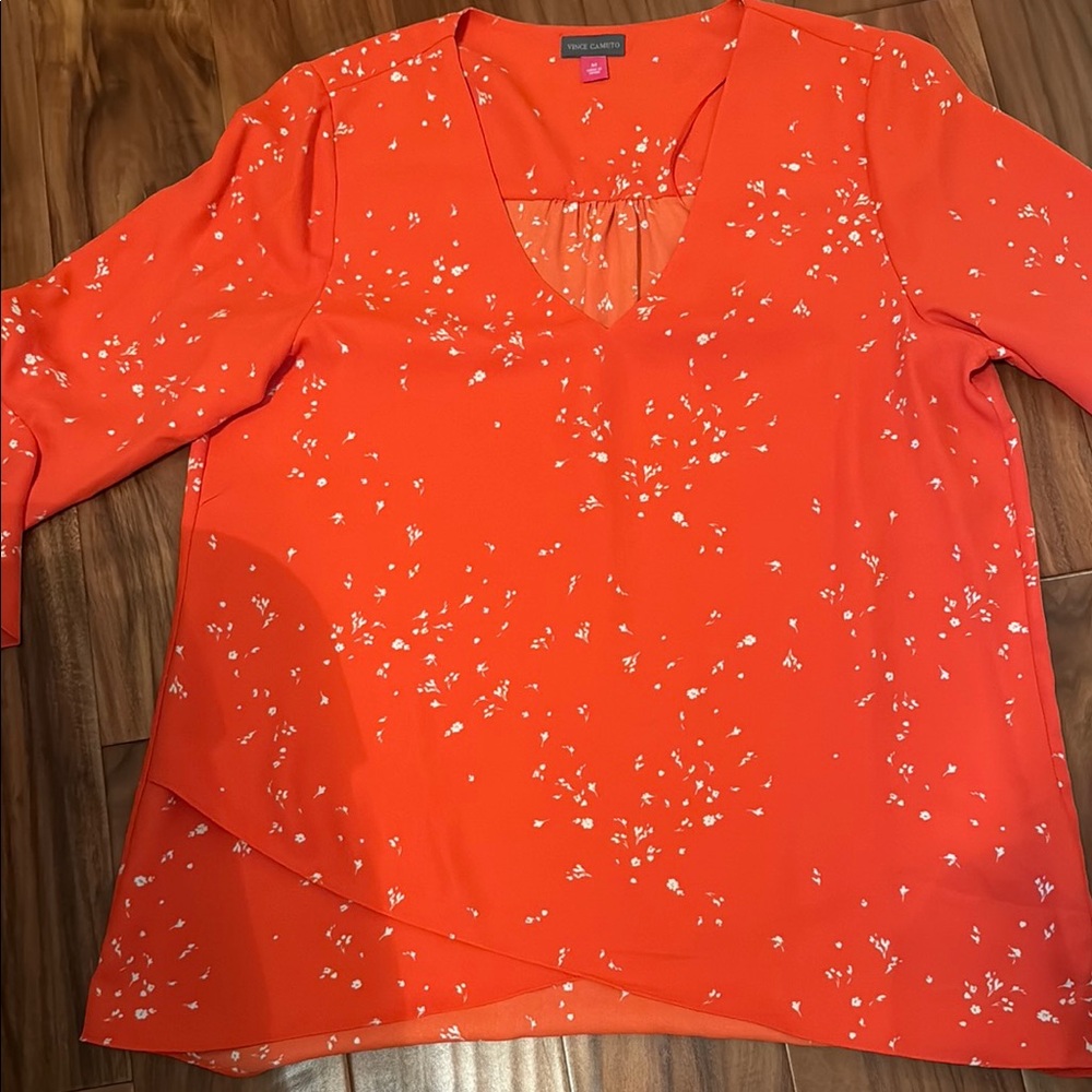 Vince Camuto Orange Asymmetrical Long Sleeve Blouse